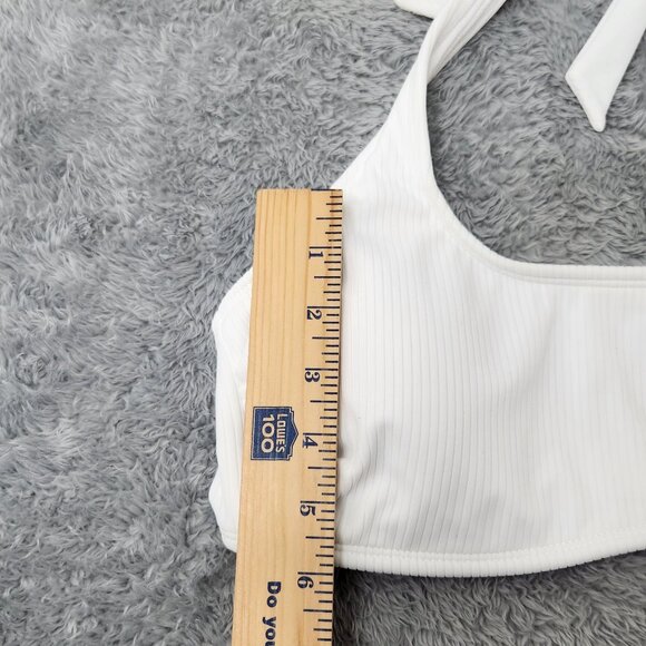Xhilaration Halter Bikini Top Juniors XL 12-14 White Ribbed Adjustable Back - Picture 8 of 10